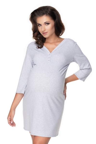 Be MaaMaa Tehotenská, dojčiace nočná košeľa, 3/4 rukáv - šedá, veľ. L/XL-#Velikosti těh. moda;L/XL