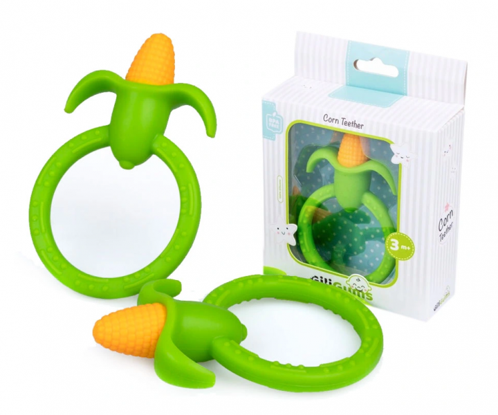 GiliGums Detské hryzátko Corn Teether, 3m+, zelená, 1 ks