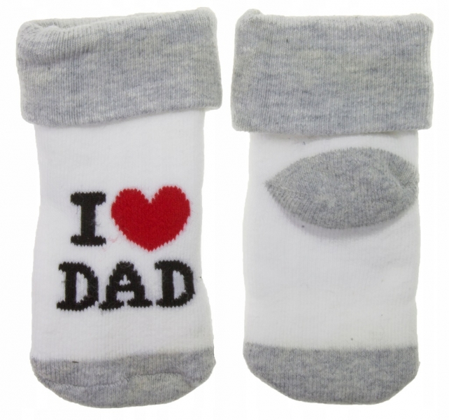 Dojčenské froté bavlnené ponožky I Love Dad, bielo/sivé 80/86-#Velikost koj. oblečení;80-86 (12-18m)