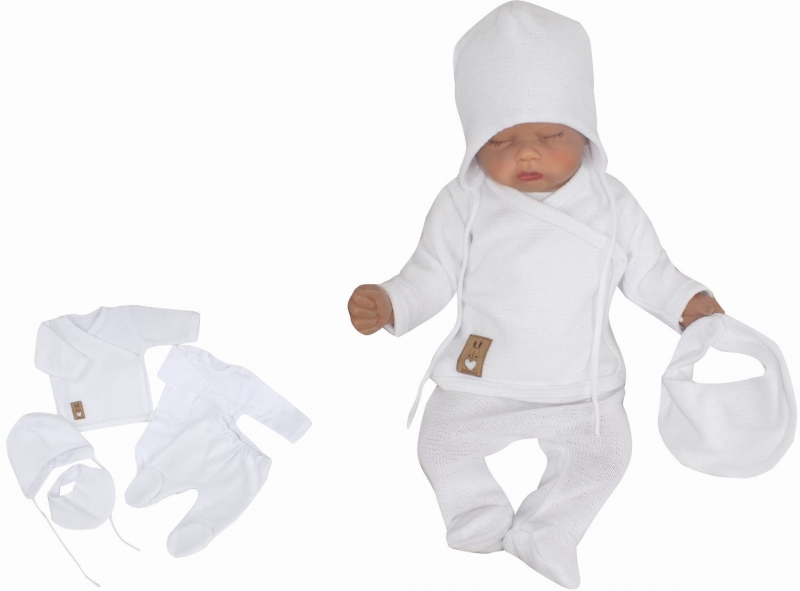 Z&Z 5-dielna pletená dojčenská súpravička so šatkou - biela, veľ. 62-#Velikost koj. oblečení;62 (2-3m)