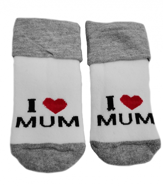 Dojčenské froté bavlnené ponožky I Love Mum, bielo/sivé 80/86-#Velikost koj. oblečení;80-86 (12-18m)