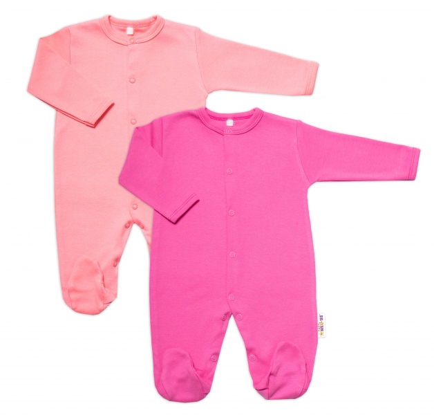 Baby Nellys Súprava 2 bavlnených overalov Basic Pastel, ružová/marhuľa, veľ. 68-#Velikost koj. oblečení;68 (3-6m)