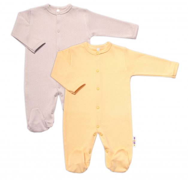 Baby Nellys Súprava 2 bavlnených overalov Basic Pastel, žltá/bežová, veľ. 80-#Velikost koj. oblečení;80 (9-12m)