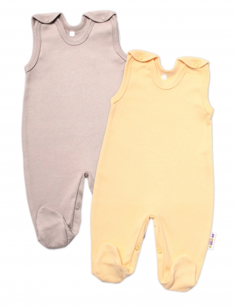 Baby Nellys Sada 2 bavlnených dupačiek Basic Pastel, žltá/bežová, veľ. 74-#Velikost koj. oblečení;74 (6-9m)