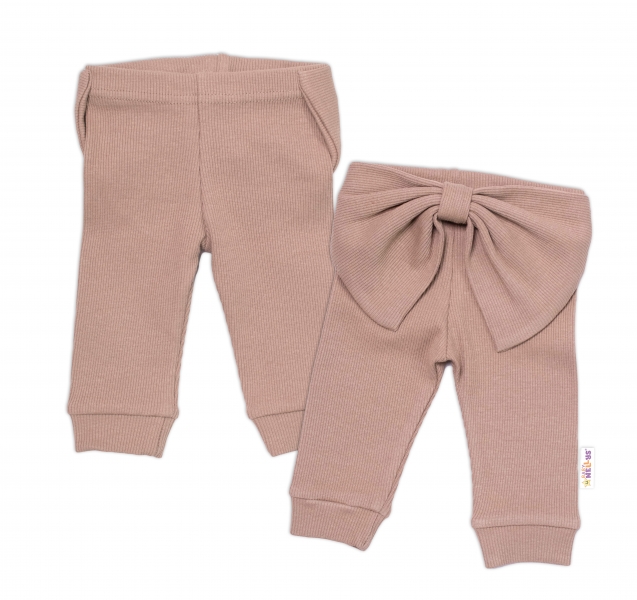 Baby Nellys Dievčenské rebrované legíny s mašľou - béžové, veľ. 86