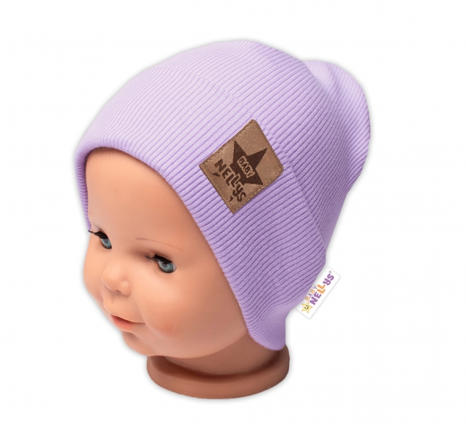 Baby Nellys Rebrovaná dvojvrstvová čiapka s lemom - lila-#Velikost koj. oblečení;68-74 (6-9m)