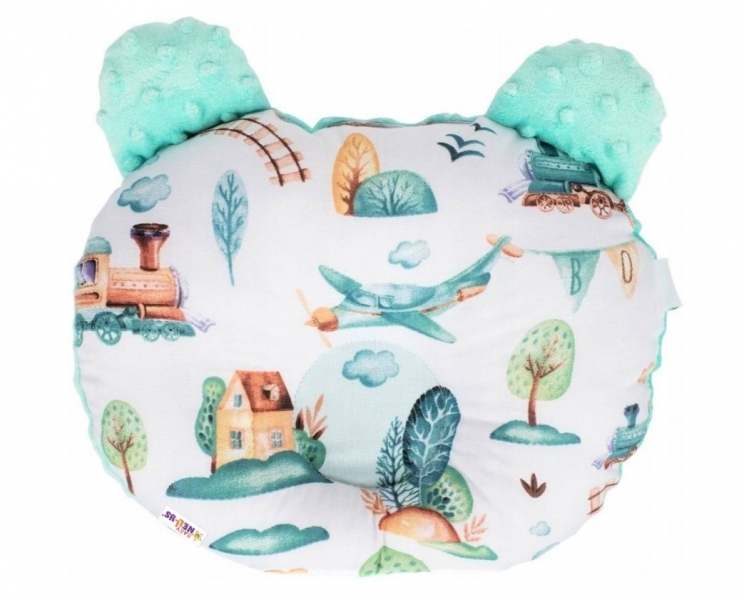 Baby Nellys Bavlnený vankúšik s minky Teddy, Vláčik a lietadlo