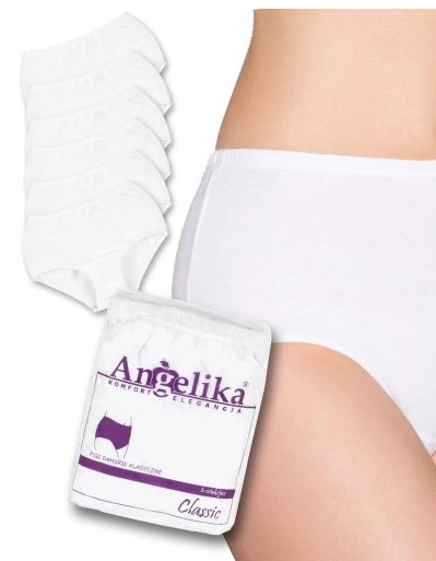Bavlnené nohavičky Angelika s vysokým pásom, 6ks v balení, biele