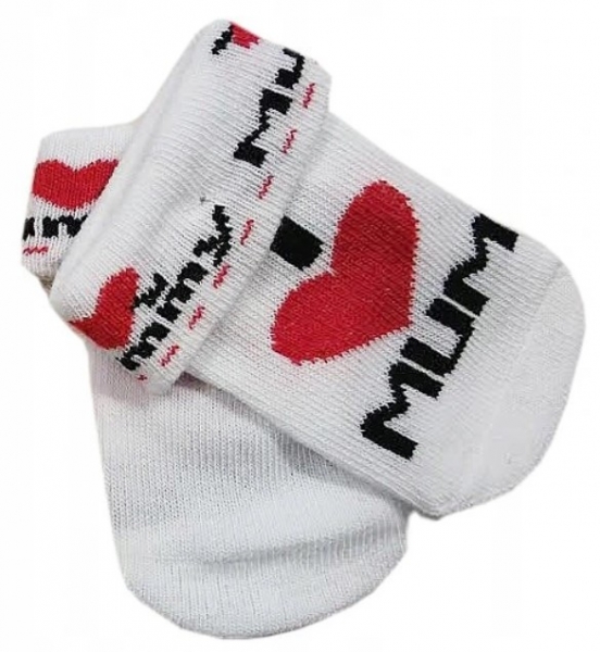 Dojčenské bavlnené ponožky I Love Mum, biele s potlačou, veľ. 80/86-#Velikost koj. oblečení;80-86 (12-18m) ()