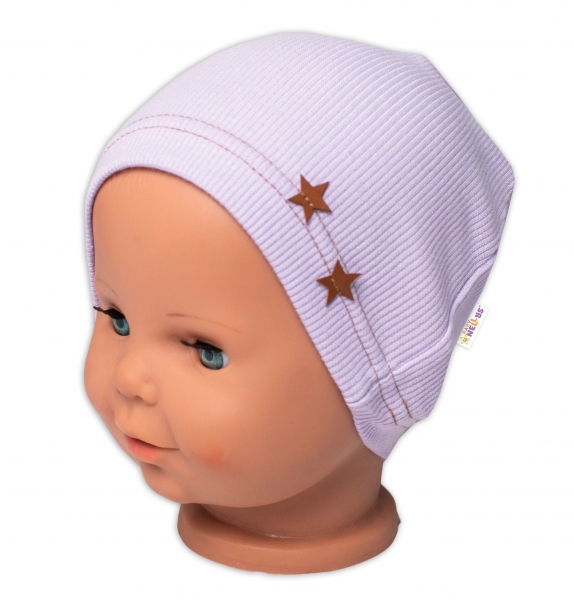 Baby Nellys Rebrovaná čiapka Hviezdičky - lila, veľ. 92/98-#Velikost koj. oblečení;92-98 (18-36m)