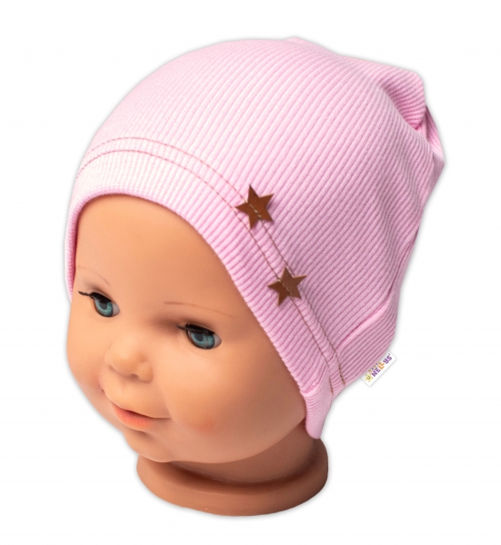 Baby Nellys Rebrovaná čiapka Hviezdičky - ružová, veľ. 92/98-#Velikost koj. oblečení;92-98 (18-36m)