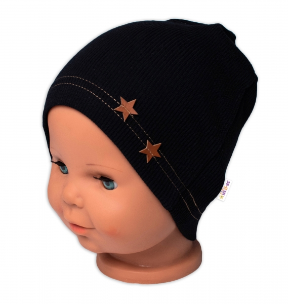 Baby Nellys Rebrovaná čiapka Hviezdičky - čierna-#Velikost koj. oblečení;68-74 (6-9m)