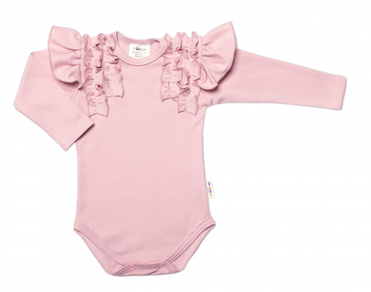 Baby Nellys Dojčenské body dlhý rukáv s volánikmi, púdrové, sv. ružová, veľ. 80-#Velikost koj. oblečení;80 (9-12m)