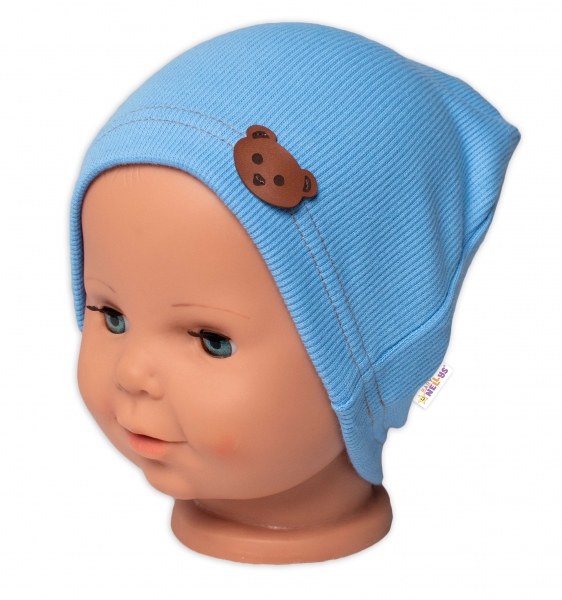 Baby Nellys Rebrovaná čiapka Macko - modrá-#Velikost koj. oblečení;68-74 (6-9m)