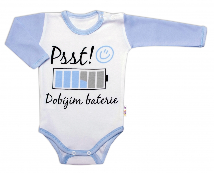 Body dlhý rukáv s vtipným textom Baby Nellys, Psst! Dobíjím baterie, kluk, veľ. 62