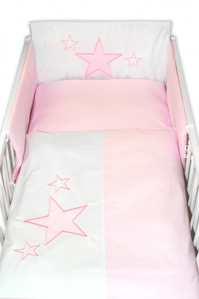 Baby Nellys 5-dielna sada Mantinel s obliečkami a výplňou Baby Stars - ružový