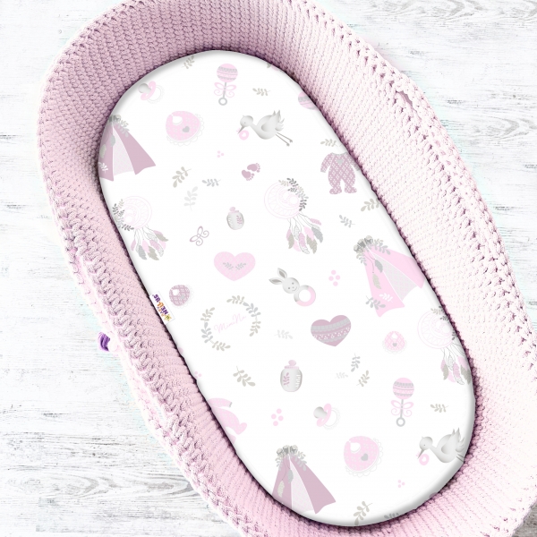 Baby Nellys Detské bavlnené prestieradlo do kočíka, koša, New Love Baby - růžová