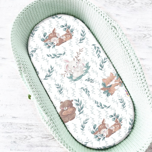 Baby Nellys Detské bavlnené prestieradlo do kočíka, koša, LULU Natural - mätová