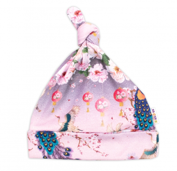 Baby Nellys Dojčenská bavlnená čiapočka uzlíček Botanic Garden - lila, veľ. 62