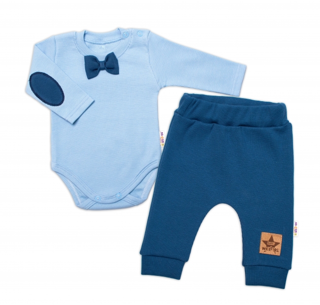 Baby Nellys 2-dielna dojčenská sada,body dl.rukáv s motýlikom, tepláčky Honzík,modrá, v.68-#Velikost koj. oblečení;68 (3-6m)