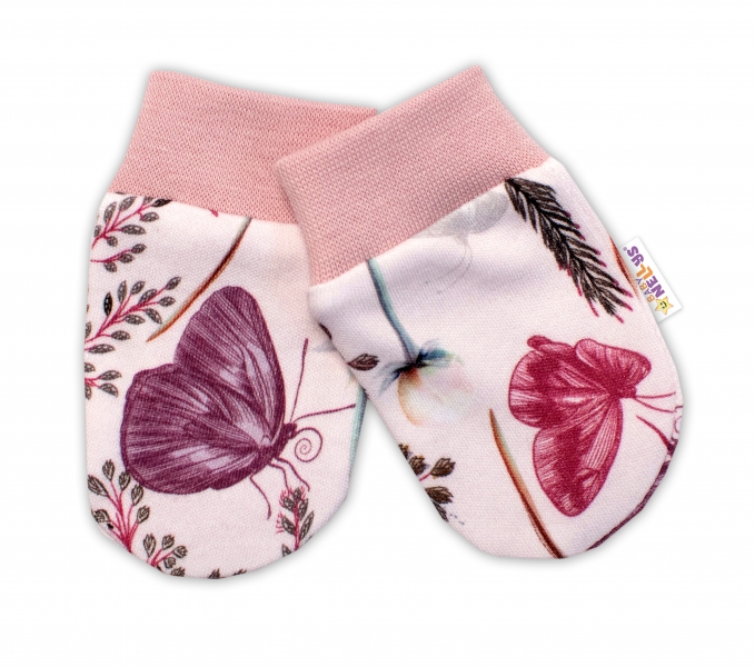 Baby Nellys Dojčenské rukavičky Motýliky - ružová