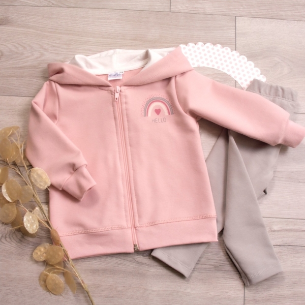 K-Baby Tepláková súprava s kapucňou Dúha - ružová/sivá, veľ. 80-#Velikost koj. oblečení;80 (9-12m)