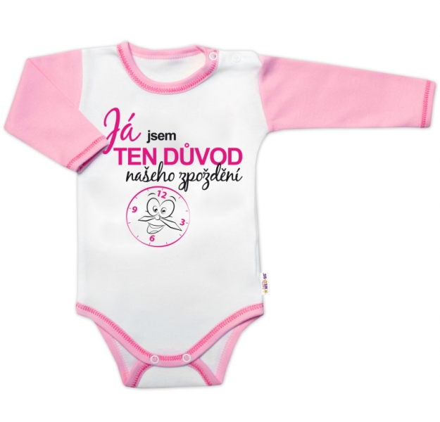 Body dl.rukáv s vtip. textom Baby Nellys, Já jsem TEN DŮVOD našeho zpoždění,vel. 86, holka-#Velikost koj. oblečení;86 (12-18m)