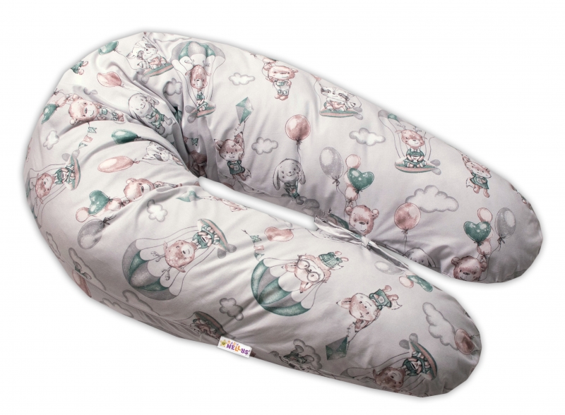 Baby Nellys Dojčiace bavlněný vankúš - relaxačná poduška, Lietajúce zvieratká, zelený