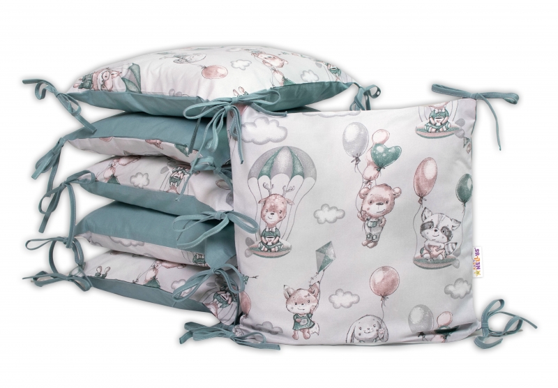 Baby Nellys Bavlnený vankúšikový mantinel, Lietajúce zvieratká, zelený