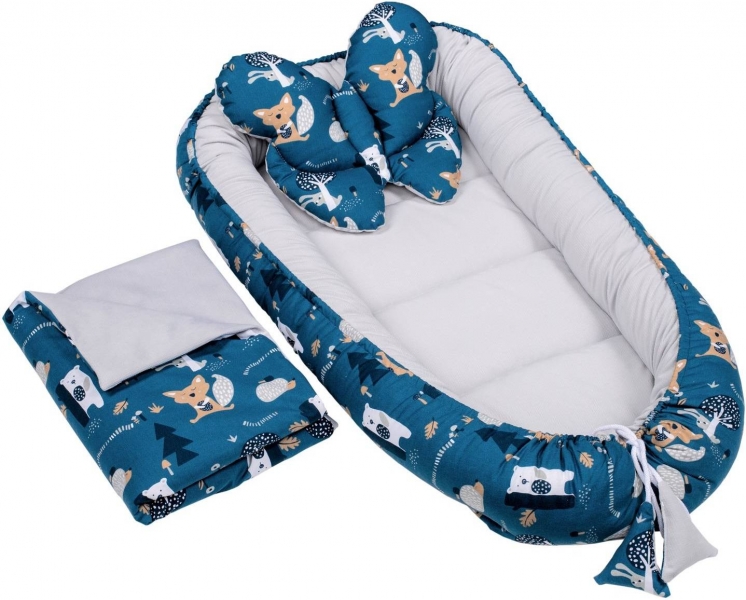 Baby Nellys Sada komplet obojstr. hniezdočko Velvet premium Lesík, zelená/šedá