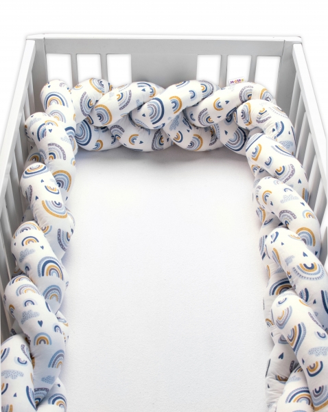Baby Nellys Bavlnený mantinel pletený vrkoč Dúha, modrá