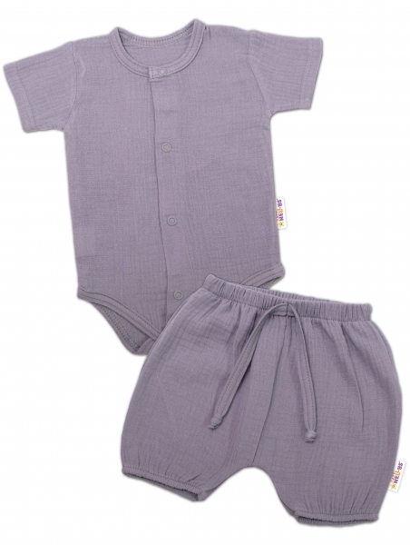 Baby Nellys 2-dielna mušelínová súpravička, body kr.rukáv + kraťasky BOY, sivá, veľ. 68-#Velikost koj. oblečení;68 (3-6m)