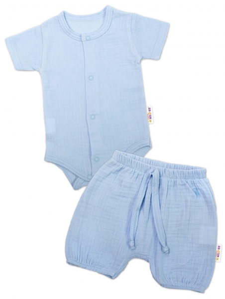 Baby Nellys 2-dielna mušelínová súpravička, body kr.rukáv + kraťasky BOY, modrá, veľ. 68-#Velikost koj. oblečení;68 (3-6m)