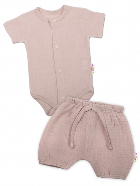 Baby Nellys 2-dielna mušelínová súpravička, body kr.rukáv + kraťasky BOY, béžová, veľ.74-#Velikost koj. oblečení;74 (6-9m)
