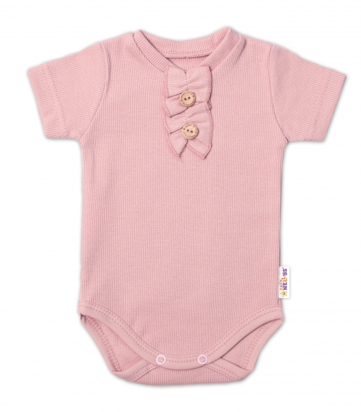 Baby Nellys Dojčenské rebrované body s gombíkmi kr. rukáv, Girl - púdrové, veľ. 86-#Velikost koj. oblečení;80 (9-12m)