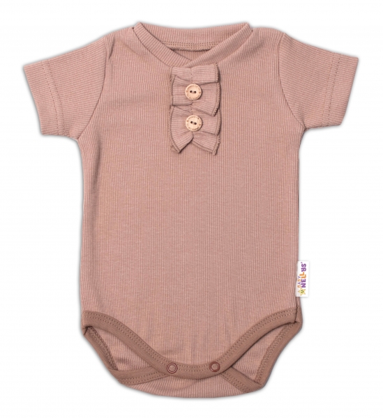 Baby Nellys Dojčenské rebrované body s gombíkmi kr. rukáv, Girl - hnedé, veľ. 86-#Velikost koj. oblečení;86 (12-18m)
