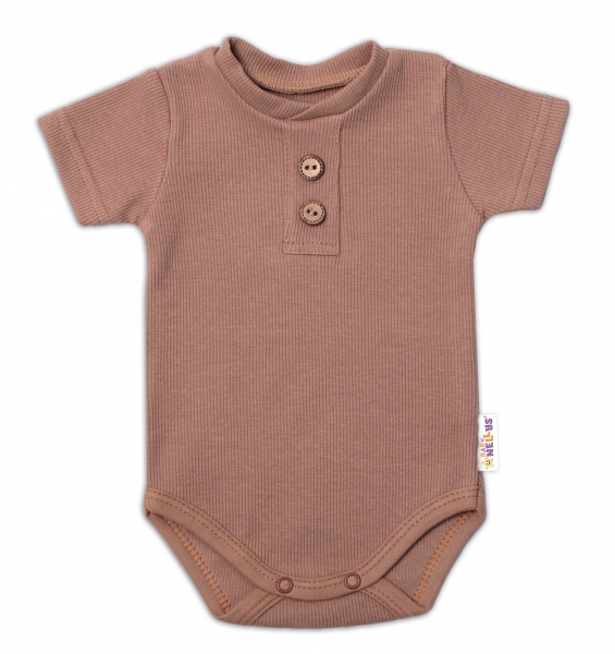 Baby Nellys Dojčenské rebrované body s gombíkmi kr. rukáv, Boy - hnedé, veľ. 86-#Velikost koj. oblečení;86 (12-18m)