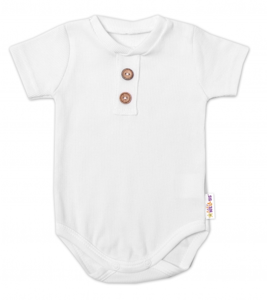 Baby Nellys Dojčenské rebrované body s gombíkmi kr. rukáv, Boy - biele, 86-#Velikost koj. oblečení;86 (12-18m)