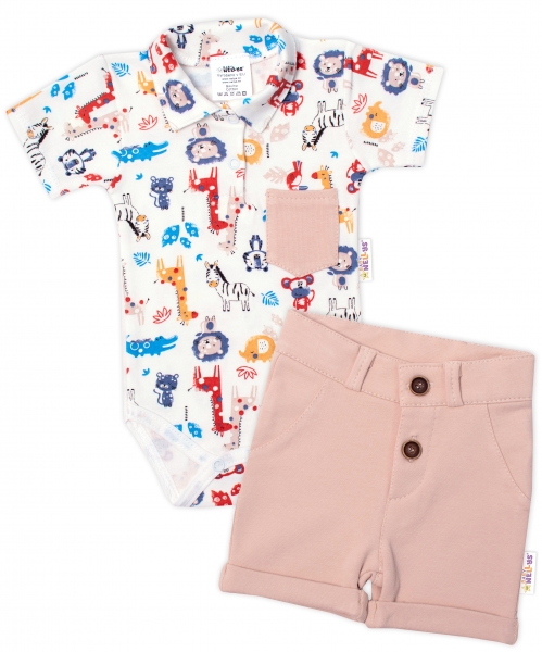 Baby Nellys 2-dielna sada body kr. rukáv, kraťasky, Safari - ecru/béžová, veľ. 74-#Velikost koj. oblečení;74 (6-9m)