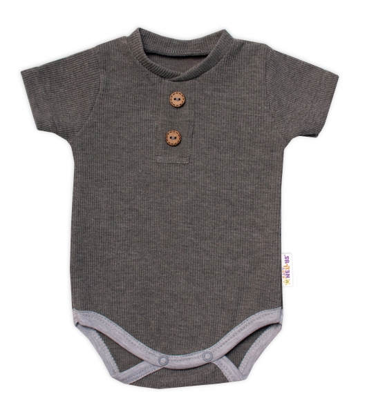 Baby Nellys Dojčenské rebrované body s gombíkmi kr. rukáv, Boy - sivé, veľ. 86-#Velikost koj. oblečení;86 (12-18m)