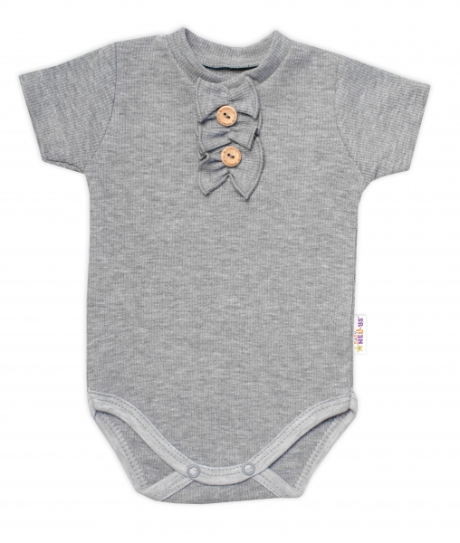 Baby Nellys Dojčenské rebrované body s gombíkmi kr. rukáv, Girl - sivé, veľ. 86-#Velikost koj. oblečení;86 (12-18m)