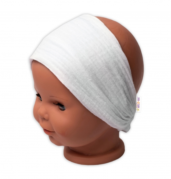 Baby Nellys Ľahká mušelínová čelenka Bandana, biela