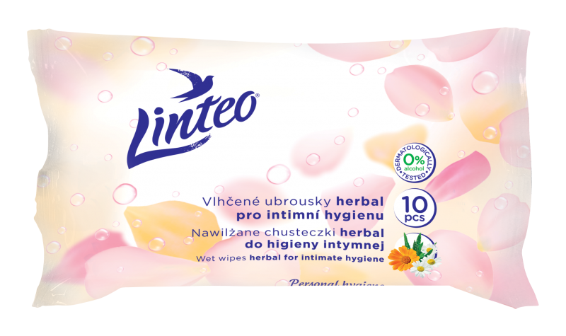 Vlhčené obrúsky herbal na intímnu hygienu LINTEO, 10 ks v balení