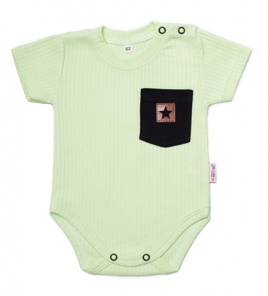 Baby Nellys Bavlnené rebrované body s kapsičkou, kr. rukáv, Summer Boy, zelené, veľ.86-#Velikost koj. oblečení;86 (12-18m)