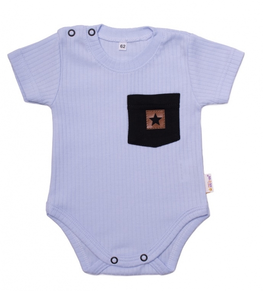 Baby Nellys Bavlnené rebrované body s kapsičkou, kr. rukáv, Summer Boy, sv. modré, veľ.86-#Velikost koj. oblečení;86 (12-18m)