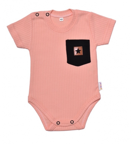 Baby Nellys Bavlnené rebrované body s kapsičkou, kr. rukáv, Summer Boy - marhuľové,veľ. 86-#Velikost koj. oblečení;86 (12-18m)