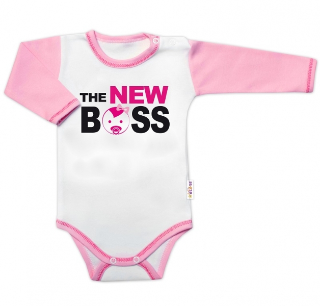 Body dlhý rukáv s vtipným textom Baby Nellys, The New Boss, veľ. 80, holka