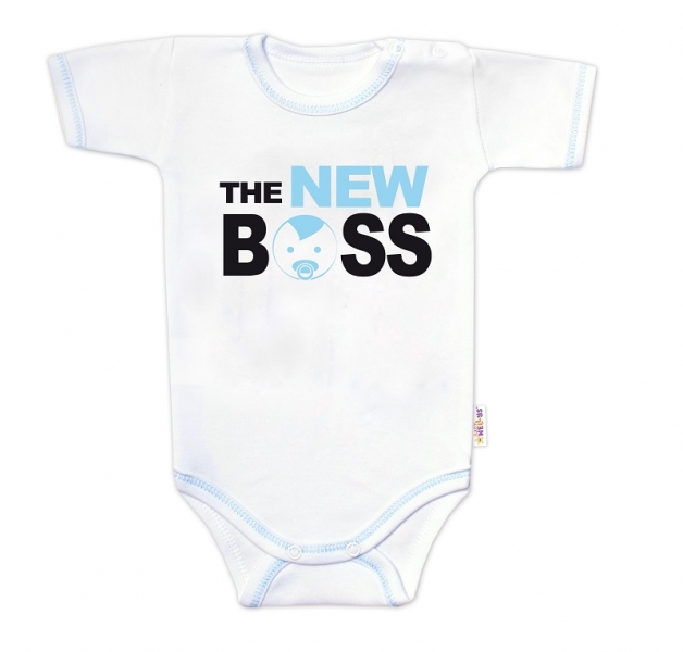 Body krátky rukáv s vtipným textom Baby Nellys, The New Boss, veľ. 80, chalan-#Velikost koj. oblečení;80 (9-12m) ()