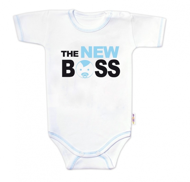 Body krátky rukáv s vtipným textom Baby Nellys, The New Boss, veľ. 80, chalan