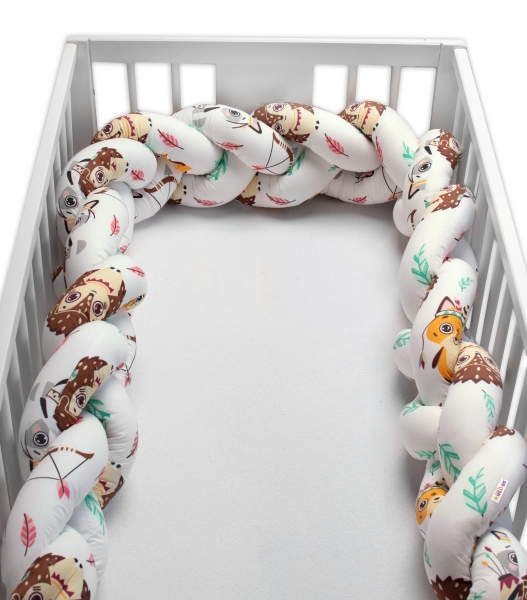 Baby Nellys Bavlnený mantinel pletený vrkoč Ježko a Líška, biela, žltá